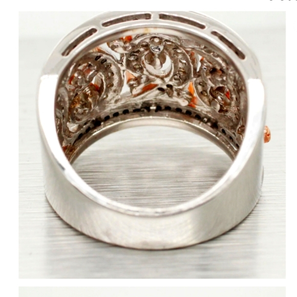 14K Sonia Bitton White & Rose Gold Diamond Swirl Wedding Ring  - Picture 3 of 5